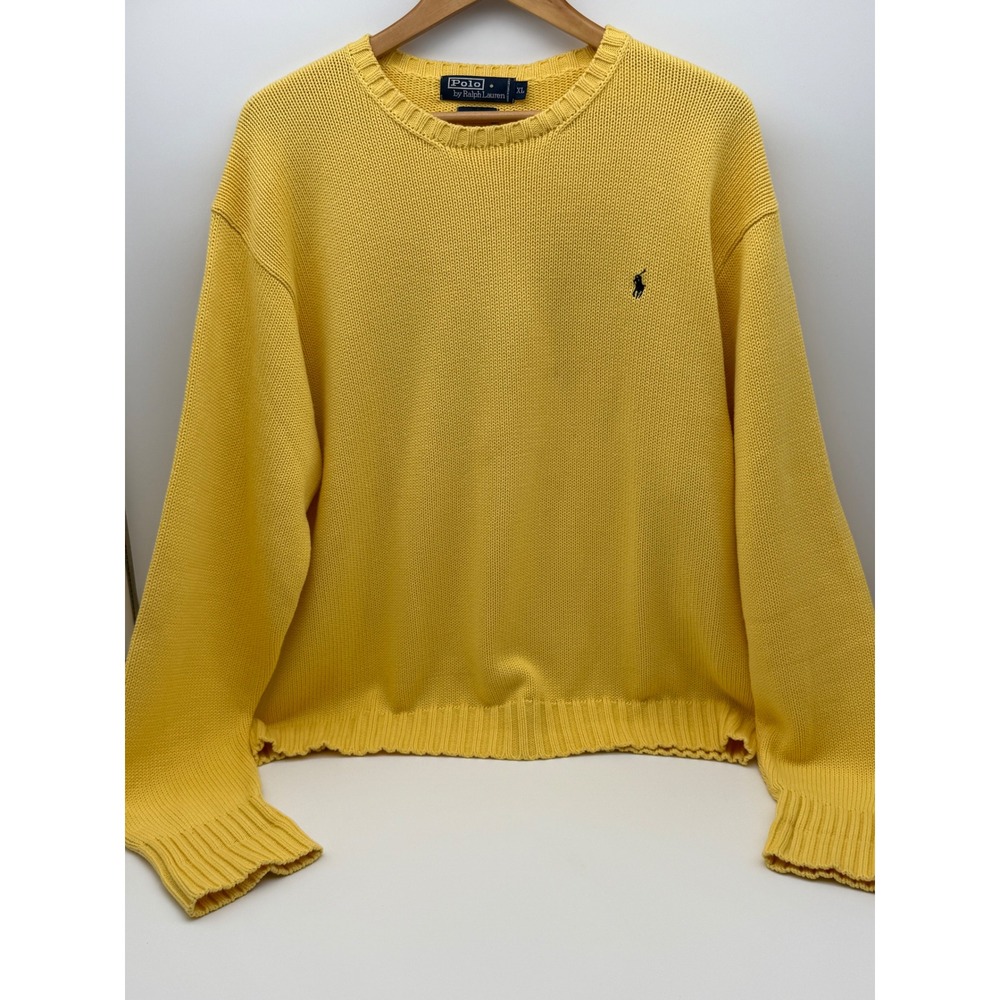 Vintage Polo Ralph Lauren Men's XL Yellow knit Crewneck Sweater Classic Pony